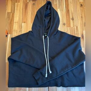 Wild Fable Black Cropped Hoodie with White Drawstrings
